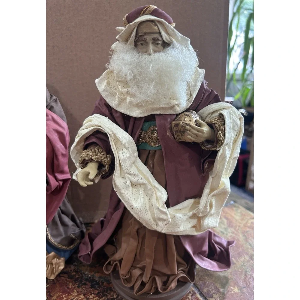 Vintage Philippine Stiff Fabric Mache 3 Wise Men Nativity Christmas